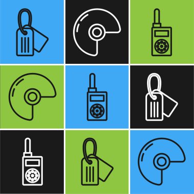 Askeri künye, telsiz ve askeri miğfer ikonu. Vektör