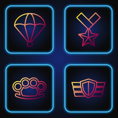 Askeri ödül madalyası, pirinç muşta, paraşüt ve askeri ödül madalyası. Renk simgeleri. Vektör