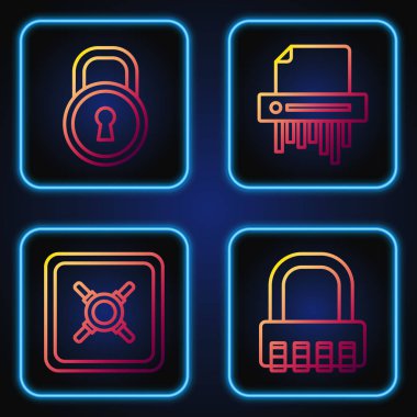 Set line Safe combination lock , Safe , Lock and Paper shredder confidential. Gradient color icons. Vector
