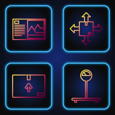 Satır Ölçeği, trafik sembollü karton kutu, kartpostal ve trafik sembollü karton kutu ayarla. Renk simgeleri. Vektör