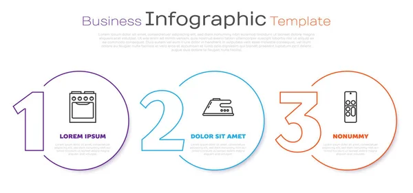 Definir linha Forno, ferro elétrico e controle remoto. Modelo de infográfico de negócios. Vetor — Vetor de Stock