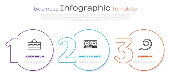 Set line Cake, DJ remote for playing and mixing music and Birthday party horn. Бизнес-инфографический шаблон. Вектор — стоковый вектор