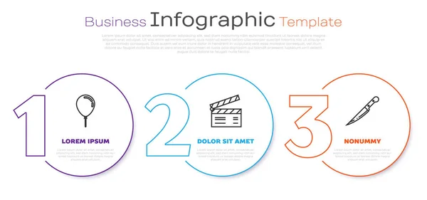 Set line Ballon mit Band, Filmklammer und Messer. Geschäftsinfografische Vorlage. Vektor — Stockvektor