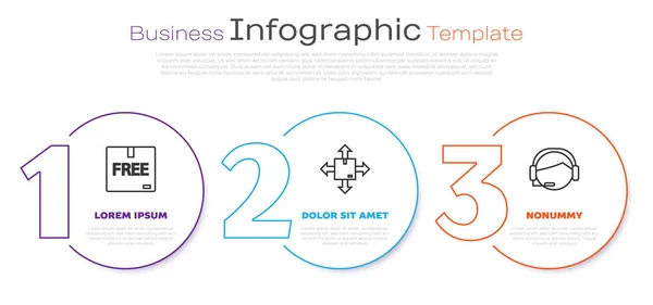 Ρυθμίστε το κιβώτιο χαρτονιού γραμμών με το ελεύθερο σύμβολο, το κιβώτιο χαρτονιού με το σύμβολο κυκλοφορίας και τον χειριστή υποστήριξης σε επαφή. Επιχειρηματικό πρότυπο infographic. Διάνυσμα — Διανυσματικό Αρχείο
