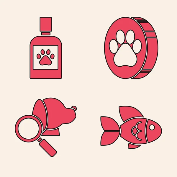 Σετ ψάρια, Dog ιατρική μπουκάλι, Paw εκτύπωσης και Κτηνιατρική κλινική σύμβολο εικονίδιο. Διάνυσμα — Διανυσματικό Αρχείο