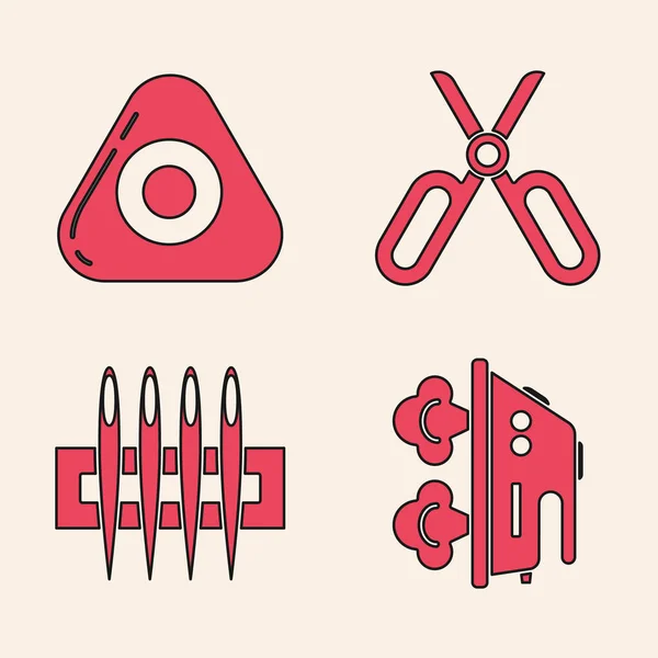 Набор Электрический утюг, Швейный мел, Ножницы и игла для пошива иконки. Вектор — стоковый вектор