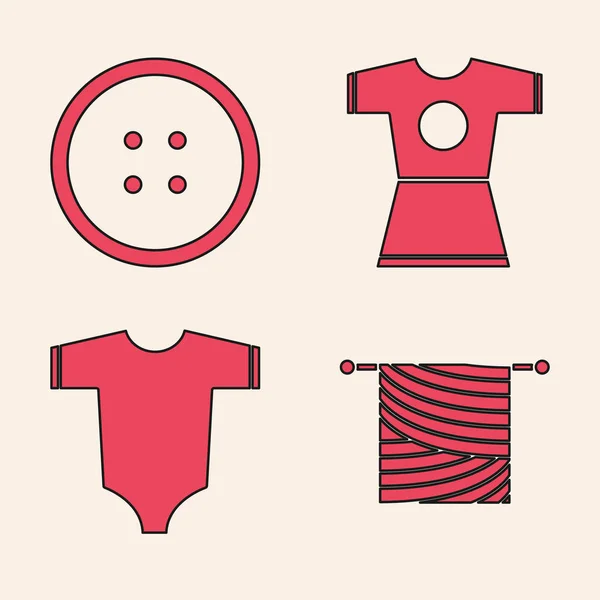 Conjunto de tricô, botão de costura para roupas, vestido de mulher e ícone de roupas de bebê. Vetor —  Vetores de Stock