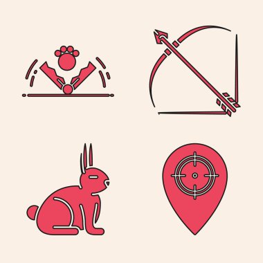 Hunt 'ın yerini belirleyin, Tuzak avı, ok ve yay, ok ve tavşan ikonu. Vektör