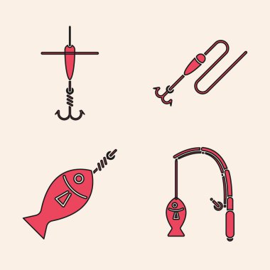 Olta ve balığı, oltayı ve oltayı, oltayla oltayı ve oltayla oltayı ve balığı oltaya getir. Vektör