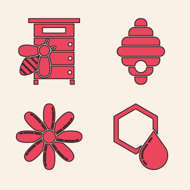 Bal Tarağı, Arılar için Kovan, Arılar için Kovan ve Çiçek ikonu. Vektör