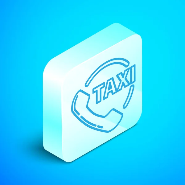 Ізометрична Лінія Піктограма Телефонного Язку Таксі Ізольована Синьому Фоні Таксі — стоковий вектор