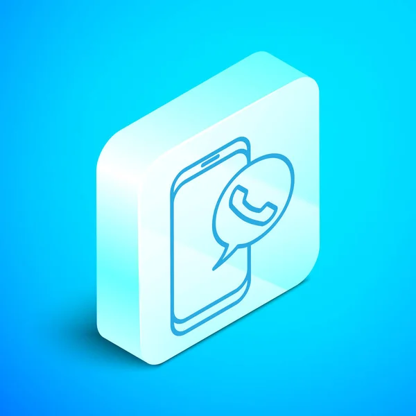 Isometric Line Taxi Call Telephone Service Icon Isolated Blue Background — Stock Vector