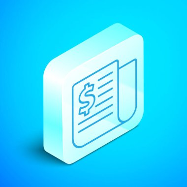 Isome hattı Finansal haber simgesi mavi arka planda izole edildi. Gümüş kare düğme. Vektör İllüstrasyonu