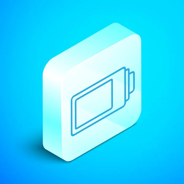 Isometrische Zeile Batterieladestandsanzeige Auf Blauem Hintergrund Isoliert Silberner Quadratischer Knopf — Stockvektor