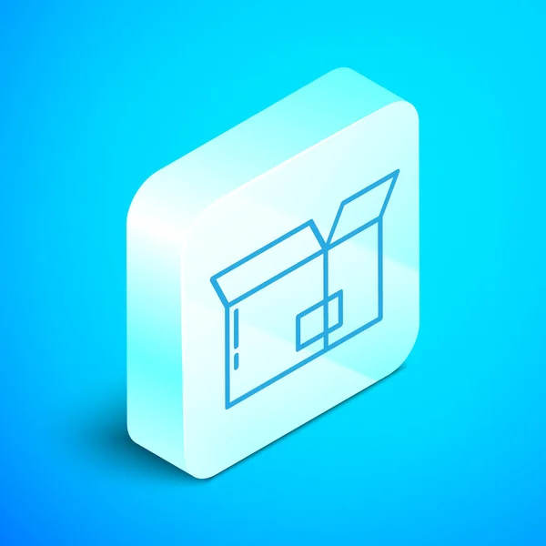 Izometrická Čára Papírová Krabička Ikona Izolované Modrém Pozadí Krabice Balíček — Stockový vektor