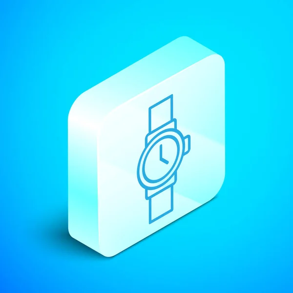 Icono Del Reloj Muñeca Línea Isométrica Aislado Sobre Fondo Azul — Vector de stock