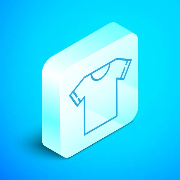 青の背景にアイソメトリックラインのTシャツアイコンを隔離 銀四角形のボタン ベクターイラスト — ストックベクタ