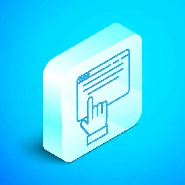 Isometric Line Online Shopping Screen Icon Isolated Blue Background Concept — Stock Vector