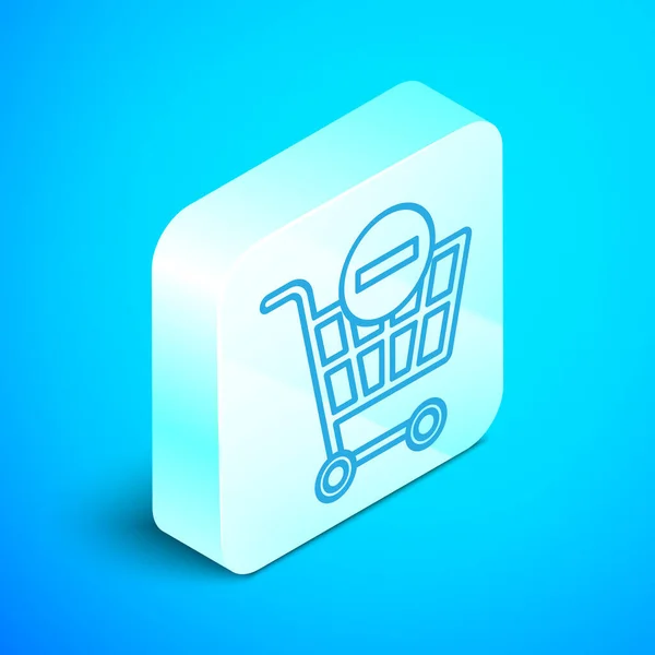 Isometric Line Remove Shopping Cart Icon Isolated Blue Background Online — Stock Vector