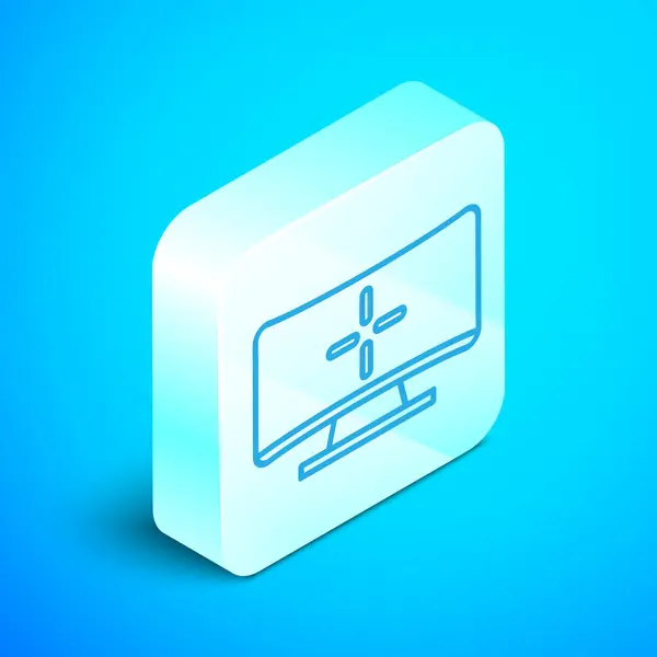 Isometrische Linie Computerbildschirm Symbol Isoliert Auf Blauem Hintergrund Komponenten Zeichen — Stockvektor