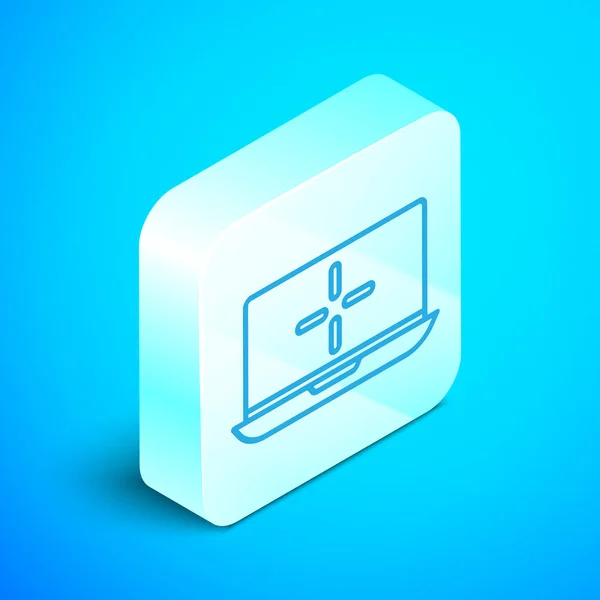 Isometrische Linie Laptop Symbol Isoliert Auf Blauem Hintergrund Computer Notizbuch — Stockvektor