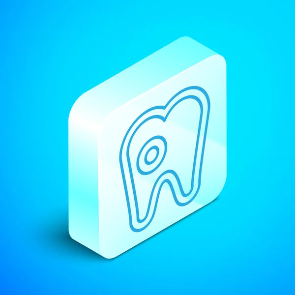 Ligne Isométrique Dent Avec Icône Carie Isolée Sur Fond Bleu — Image vectorielle