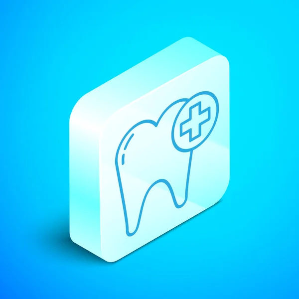 Ізометрична Лінія Піктограма Зуба Ізольована Синьому Фоні Символ Зуба Стоматологічної — стоковий вектор