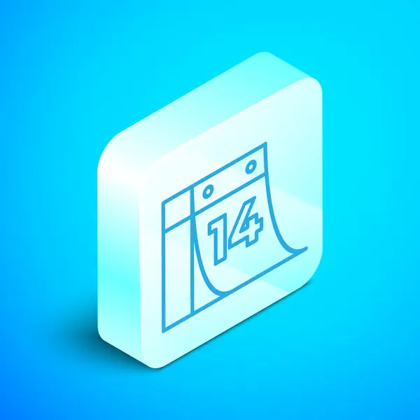 Isometric Line Calendar February Icon Isolated Blue Background Valentines Day — Stock Vector