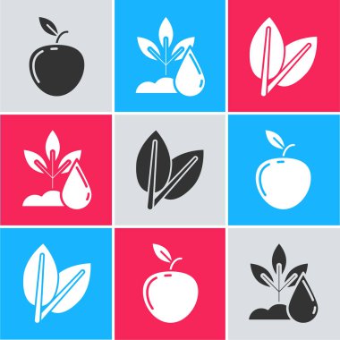 Apple, Sulama bitkisi ve Yaprak simgesini ayarla. Vektör