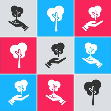 Çevre koruma ikonu Ağaç ve Ağaç 'ı, Ağaç ve Çevre koruma ikonunun eline bırak. Vektör