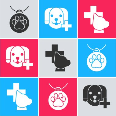 Yaka kartı, veterinerlik kliniği sembolü ve veterinerlik kliniğinin simgesi. Vektör