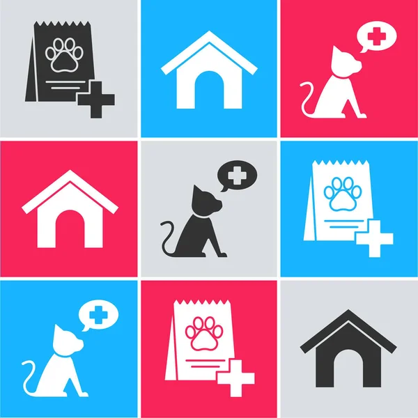 Set Bag of food for dog, Dog house and Veterinary clinic symbol icon. Vector — ストックベクタ