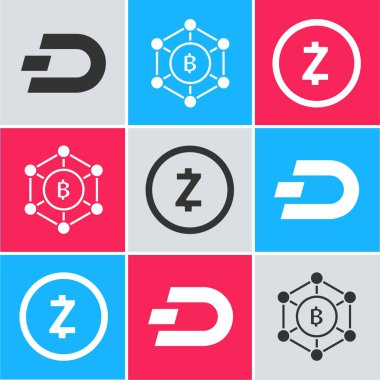 Kripto para birimi Dash, Blockchain teknolojisi Bitcoin ve Kripto para birimi Zcash Zec simgesini ayarla. Vektör