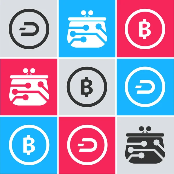 Şifreleme bozuk para Dash, Kripto para cüzdanı ve Kripto para sikkesi Bitcoin simgesini ayarla. Vektör
