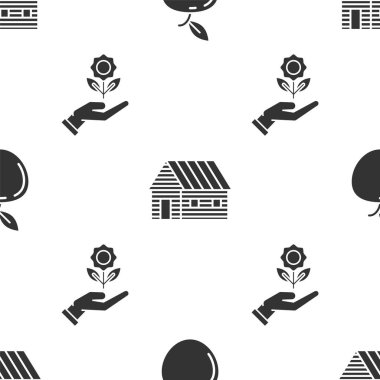 Apple 'ı, Farm' ın evini ve Hand 'in çiçeğini kusursuz bir şekilde tutmasını sağlayın. Vektör