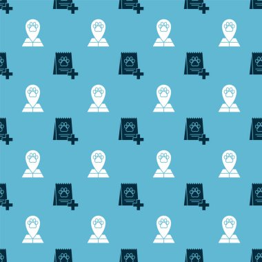 Köpek ve harita işaretleyicisi için bir torba yiyecek ve veteriner tıp hastanesi ayarlayın. Vektör