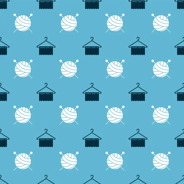 Set penderie cintre et boule de fil avec aiguilles à tricoter sur motif sans couture. Vecteur — Image vectorielle