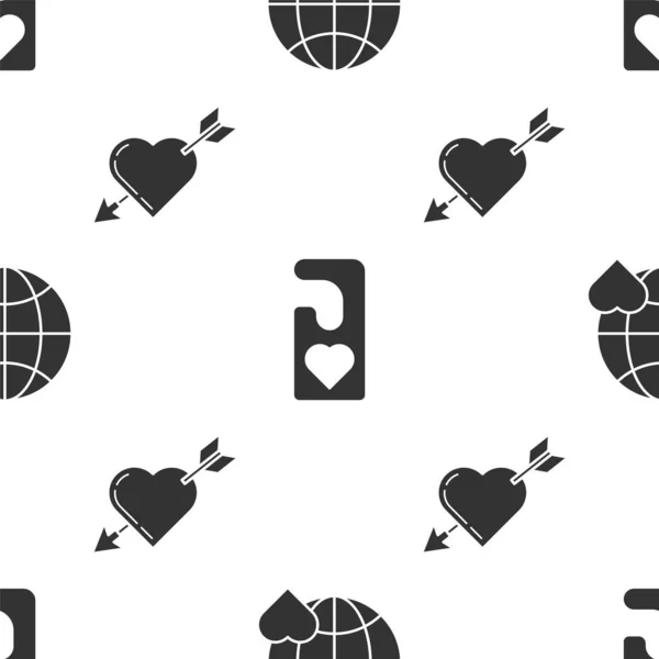 Set The heart world love, Please do not disturb with heart and Amour symbol with heart and arrow on seamless pattern. Vector — 스톡 벡터