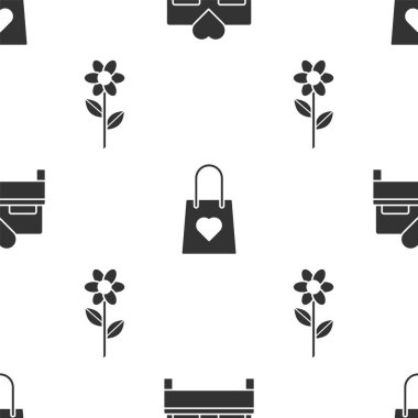 Yatak odası, alışveriş torbası, kalp ve çiçek, kusursuz desenli. Vektör