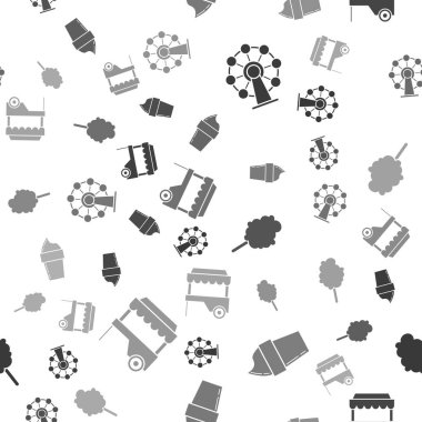 Dönme dolap, waffle külahında dondurma, pamuk şeker ve pürüzsüz tenteli Fast Street yemek arabası. Vektör