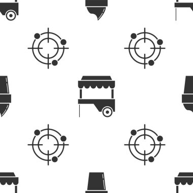 Dondurmayı waffle külahında, Fast Street yemek arabasında tenteli ve atış sporu için kusursuz şablona ayarla. Vektör