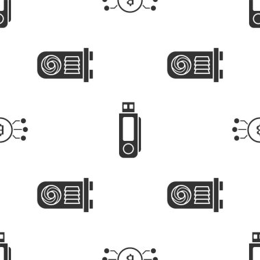 Kripto para birimi bitcoin 'i mikroçip devresi, Usb flash diski ve madencilik çiftliği ile daire içine al. Vektör