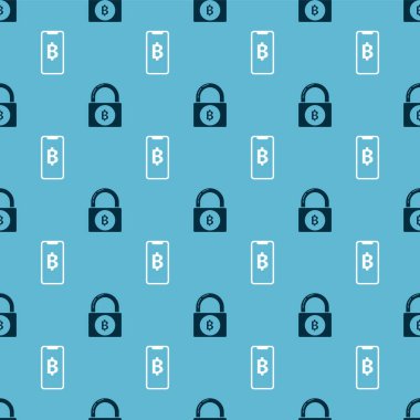 Kilidi bitcoin, cep telefonu ve kripto para parasıyla kusursuz desenli olarak ayarla. Vektör