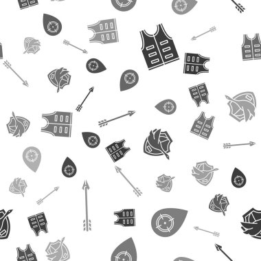 Av ceketini, av yerini, uçan ördeği kalkanda ve hippi okunu kusursuz desende ayarla. Vektör