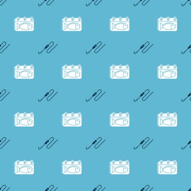 Olta ipini kanca ve yüzme ve Takvim ile kusursuz desenli bir balıkla ayarla. Vektör