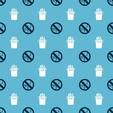 Balıkçılık ve balıkçılık kovasını kusursuz desenli balıklarla doldurmayın. Vektör