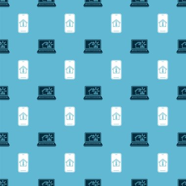 Akıllı ev, alarm ve ev sıcaklığında cep telefonuyla dizüstü bilgisayarı ayarlayın. Vektör