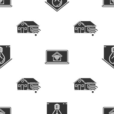 Akıllı ev, ampul, akıllı ev, kablosuz internet ve kablosuz ağ bağlantısı olan akıllı ev. Vektör
