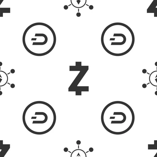 Встановити технологію Blockchain Ethereum Eth, Cryptocurrency coin Zcash Zec і Cryptocurrency coin Dash на безшовному малюнку. Вектор — стоковий вектор