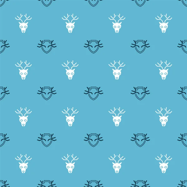 Sätt hjorthorn på sköld och hjorthuvud med horn på sömlöst mönster. Vektor — Stock vektor